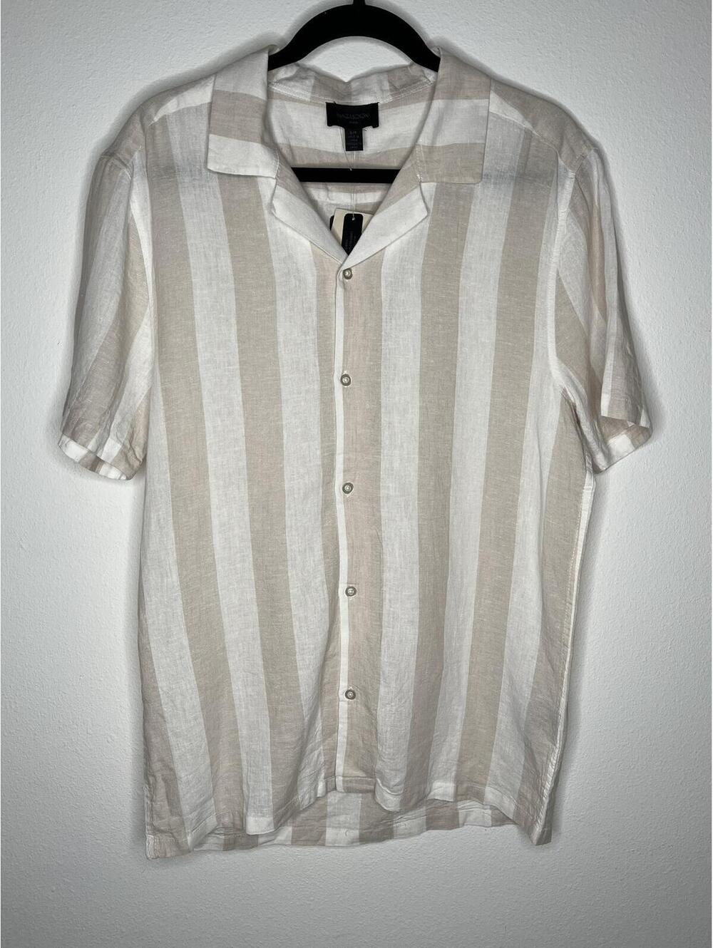 NWT Magaschoni Men's White/Tan Button Down Shirt Size Small
